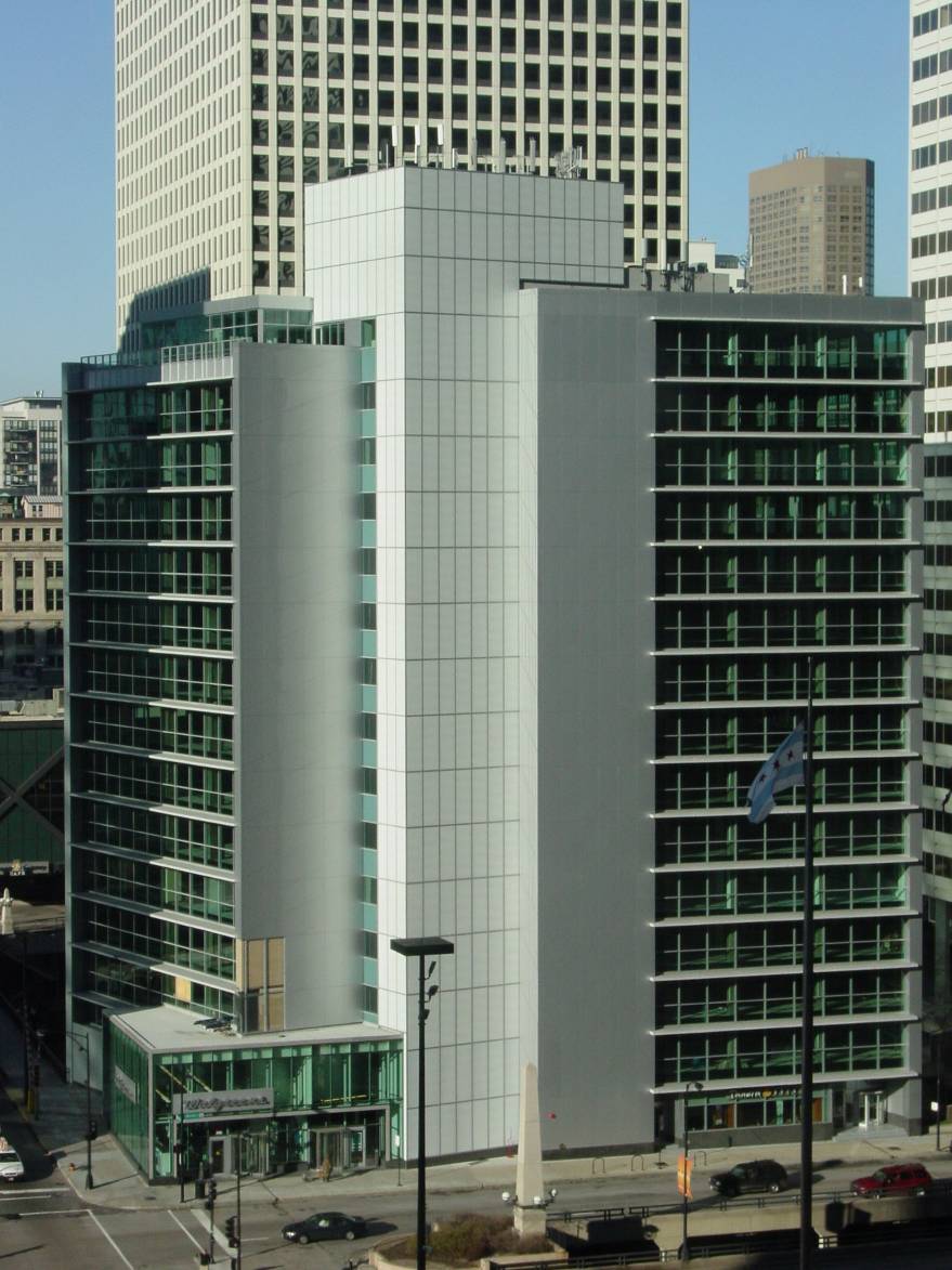 This Leed Certified Renovation and Addition to a 15-story existing concrete building was completed in 2007 and is now the Corporate Headquarters for Miller Coors. New concrete ramps were designed in the lower floors to accommodate parking. The retail Walgreens’s structure was added at the ground level. A new penthouse office floor was added to the existing structure.