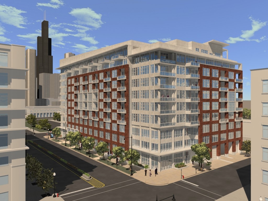 New construction 11-story cast-in-place apartment building with 2-story parking ramp, amenity spaces, large roof terrace and balconies on deep caisson foundations.